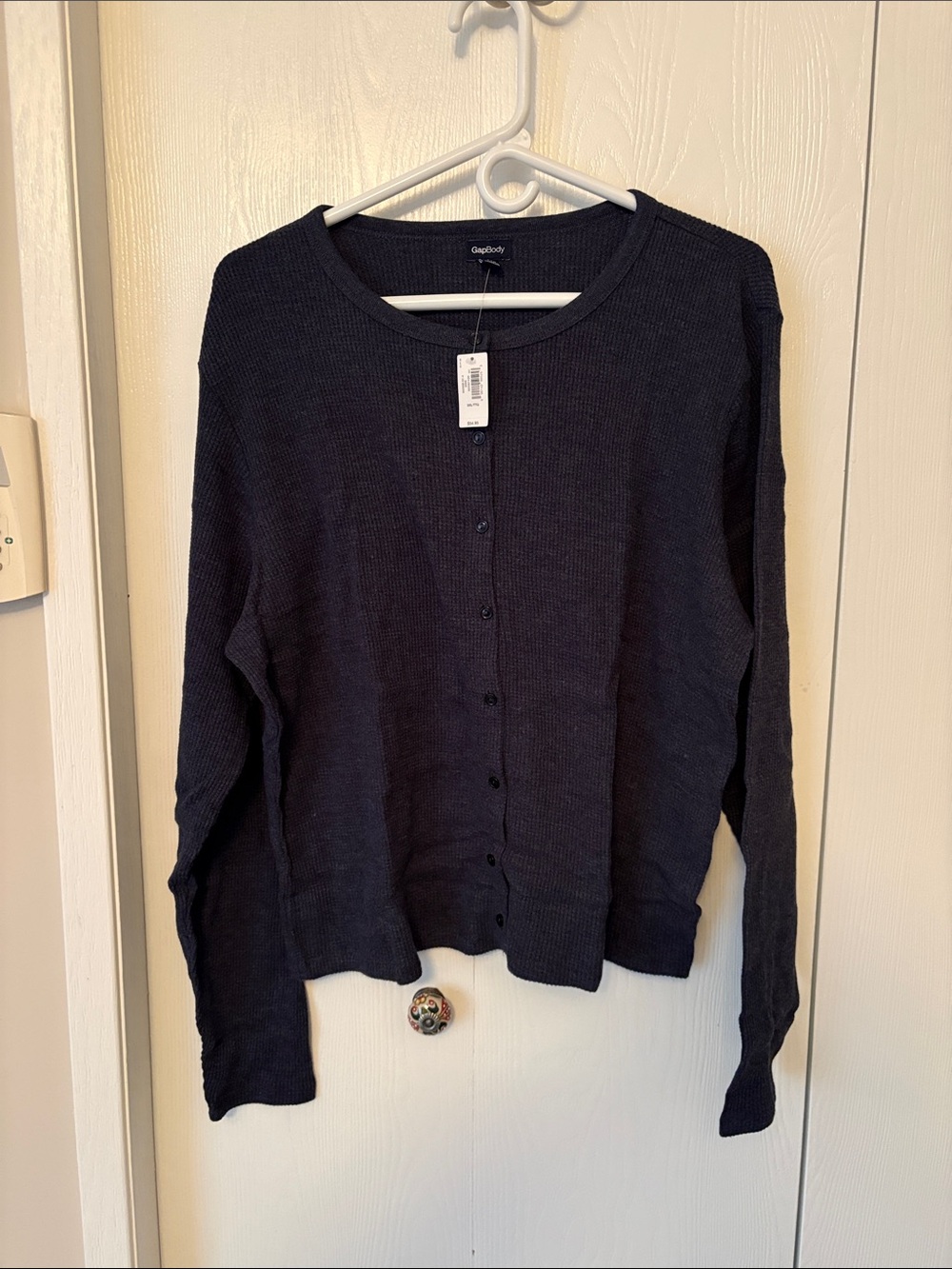 Women's Navy Button-Front Waffle PJ top